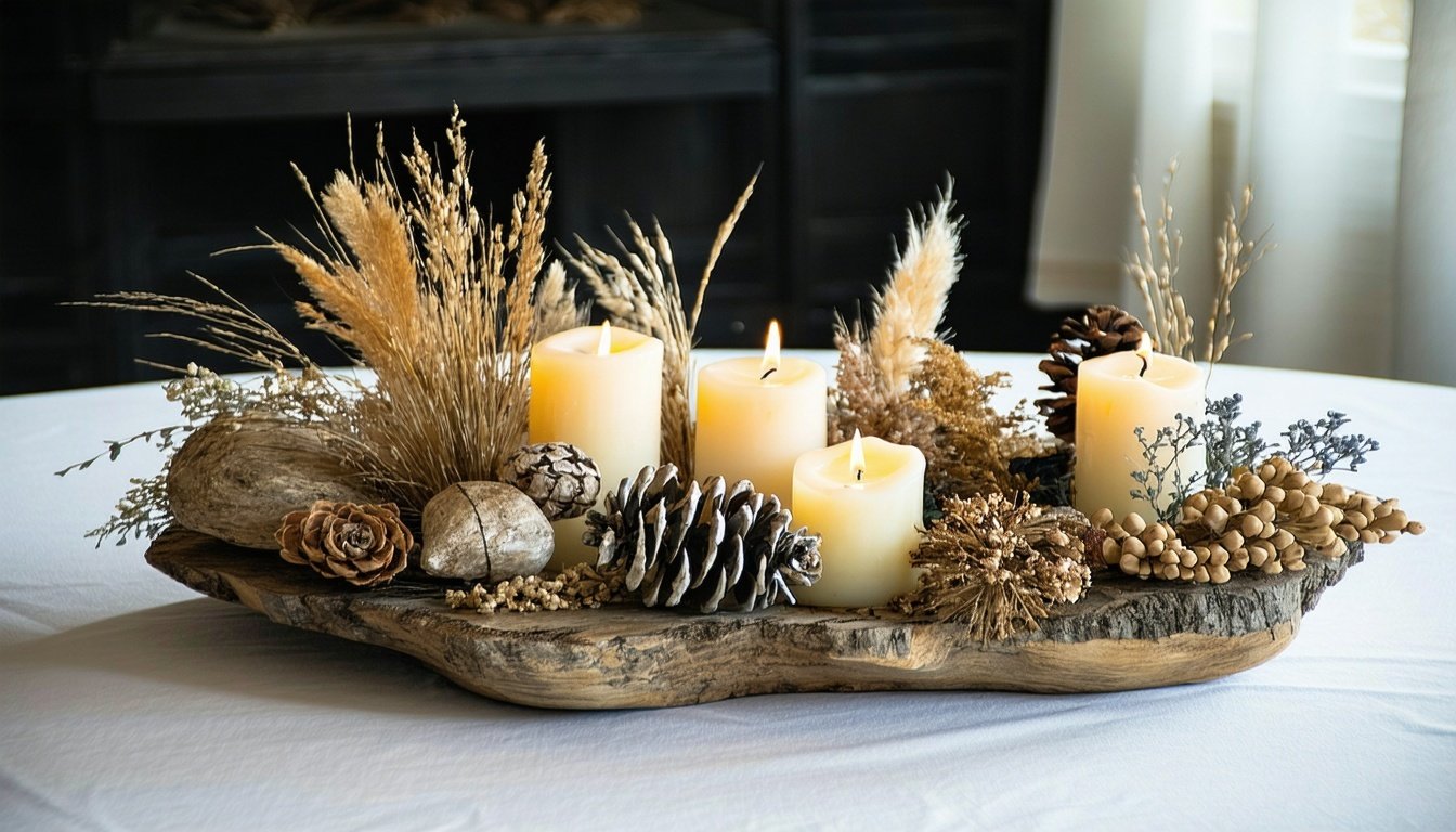 Elegant table centerpiece made from natural materials